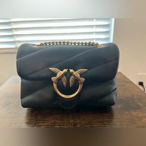 Pinko Black Crossbody Bag with Gold Accents